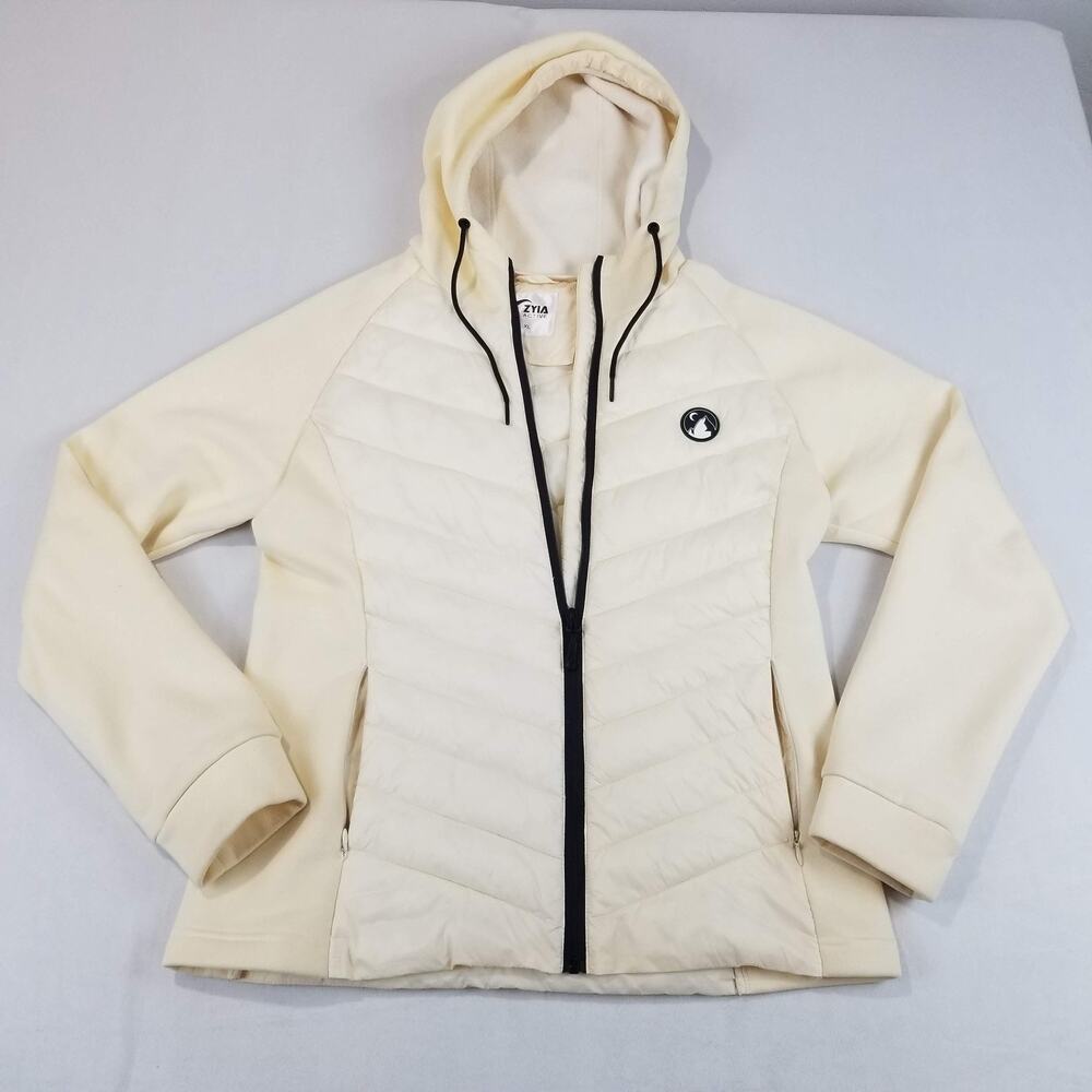 Zyia Jacket Womens XL Active Softshell Cream Hooded Quilted Full Zip Insulated